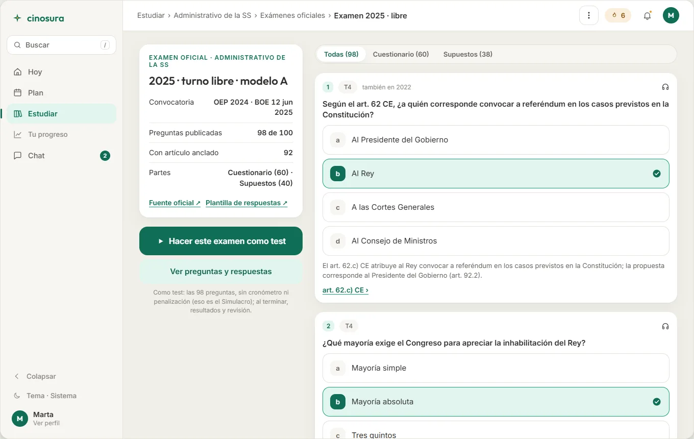 Examen oficial resuelto en Cinosura