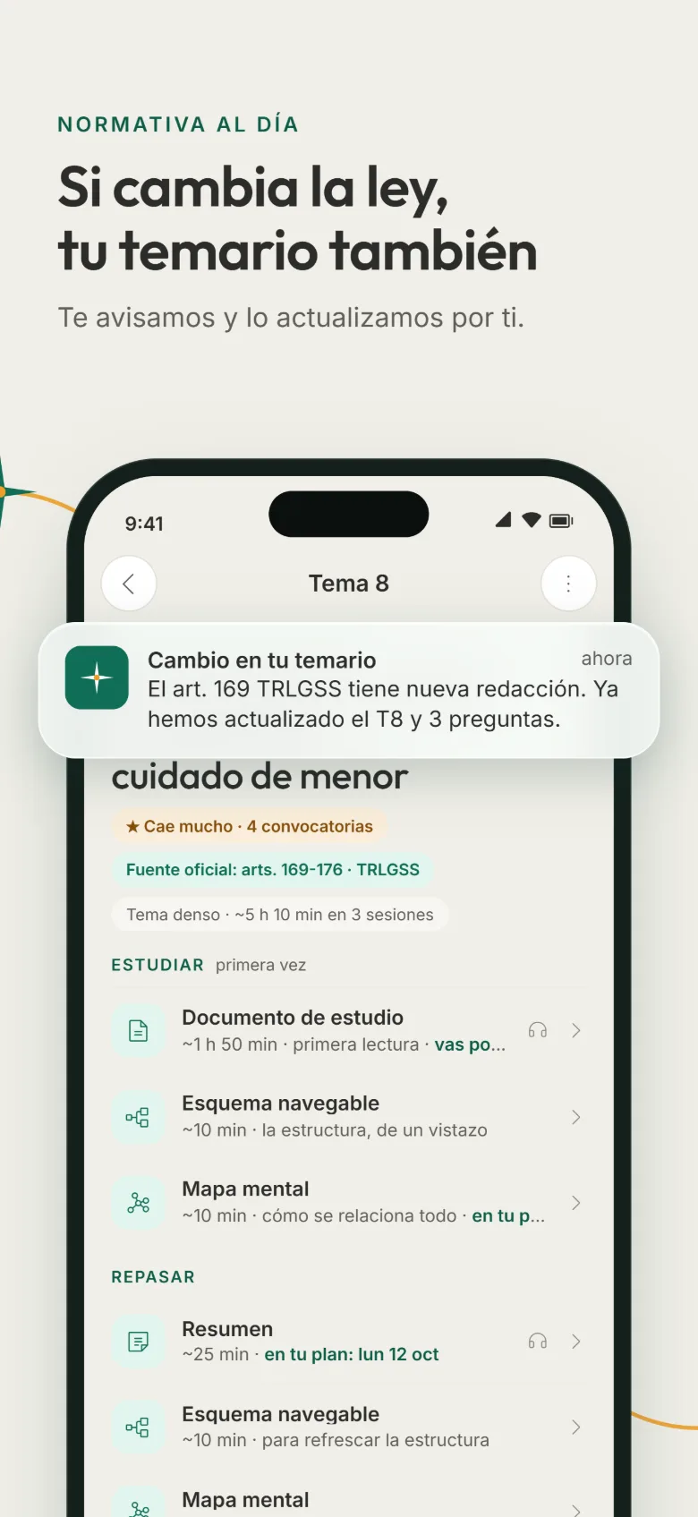 Aviso de Cinosura en el móvil: un artículo de la ley ha cambiado de redacción y el tema y sus preguntas ya están actualizados