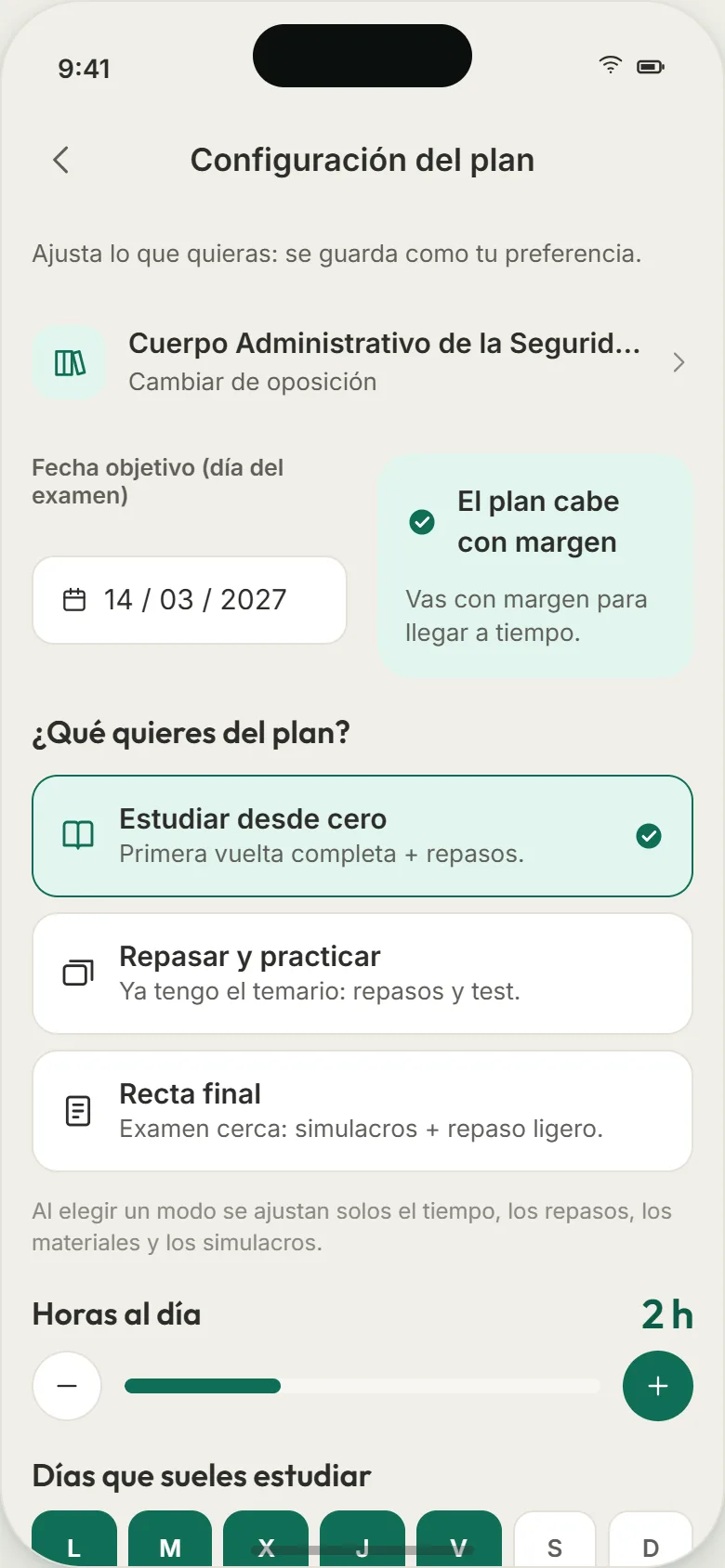 Reajustar el plan en la app